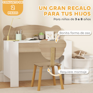 Escritorio Infantil con Silla en Forma de Osito Pupitre Infantil con Cajón para Estudiar Leer y Dibujar Mesa para Niños para Dormitorio Sala Estudio Natural