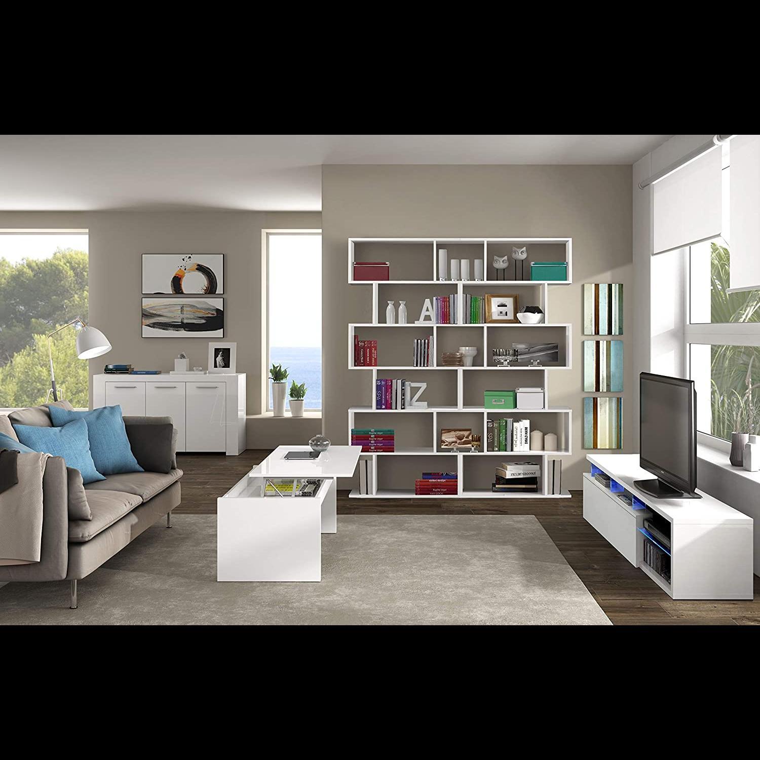 Libreria Friburgo Design Scaffale Mensola Moderna Bianca Mobile per Libri con Ripiani per Soggiorno Salotto 192 x 80 x 25 cm Colore Bianco