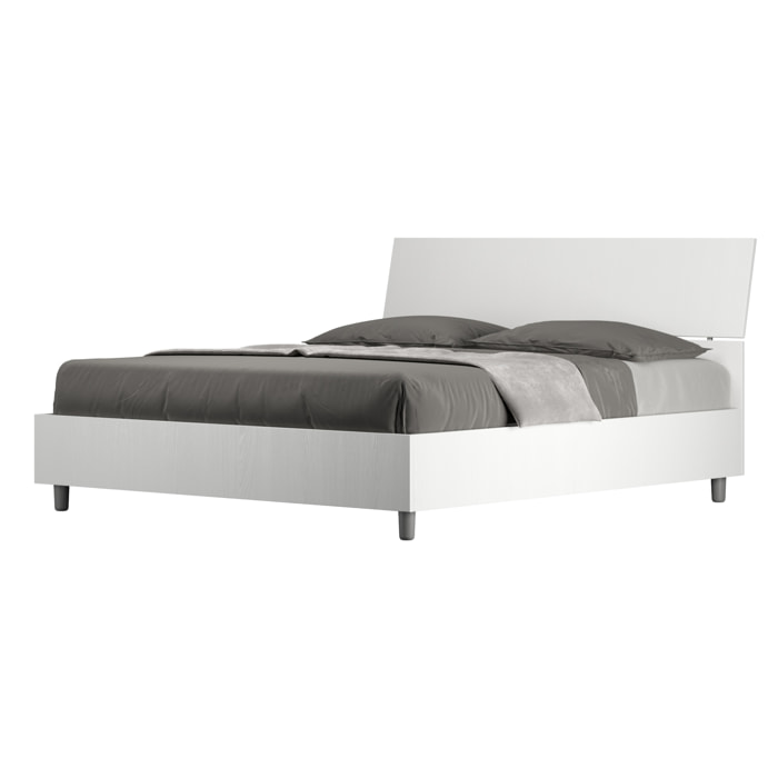 Lit avec sommier 160x200 tête de lit inclinée frêne blanc Demas