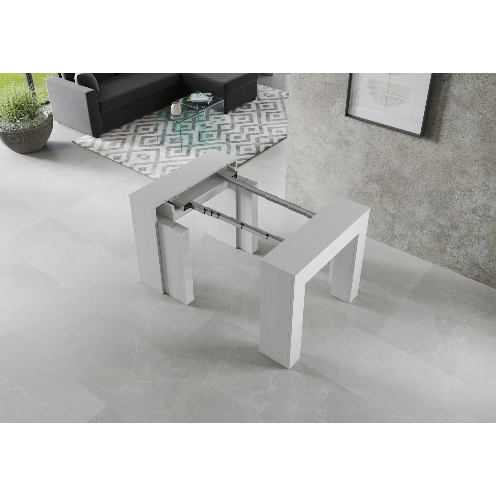 Console extensible 90x49/307 cm Extra Frêne Blanc rallonges internes