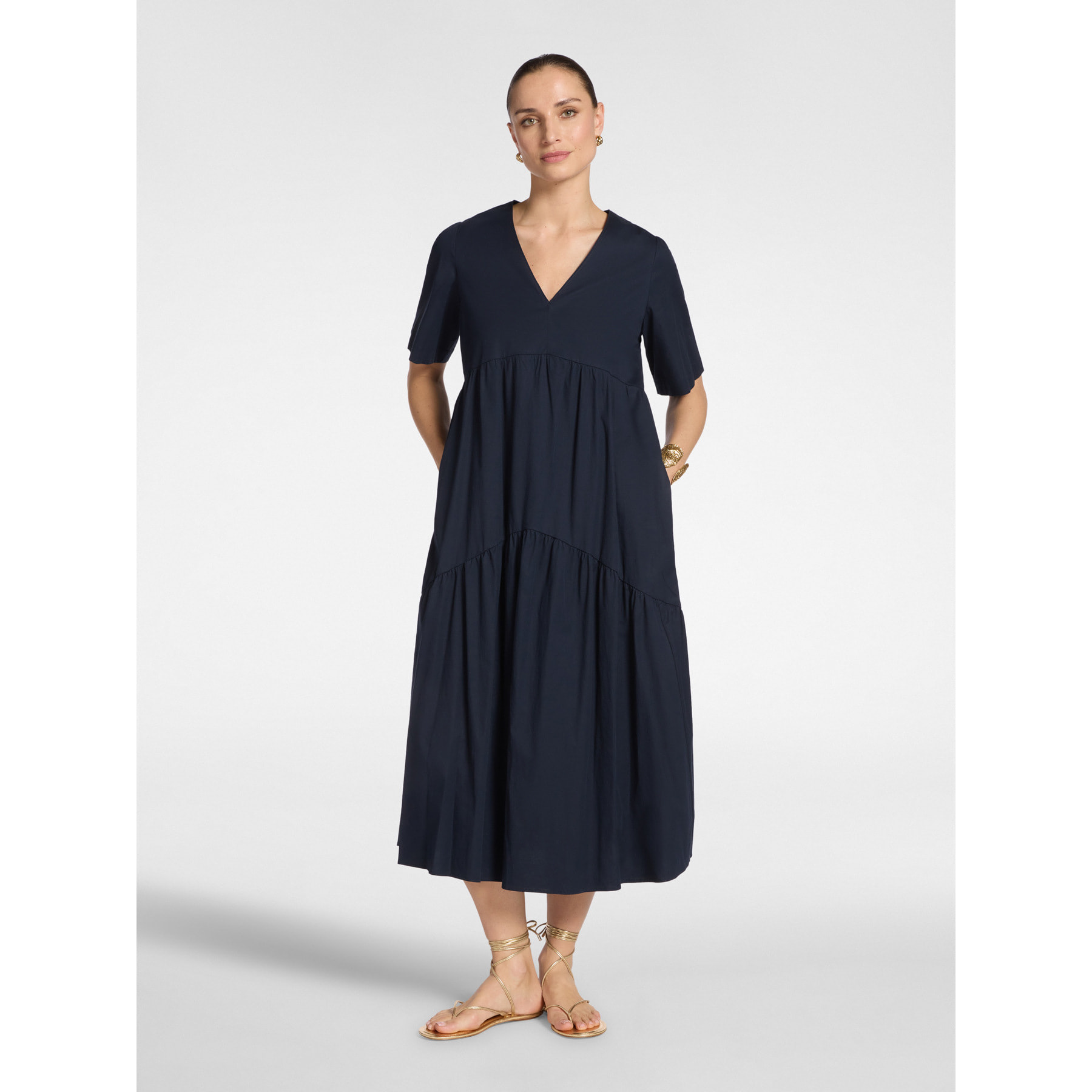 Elena Mirò - Vestito midi con volants - Blu