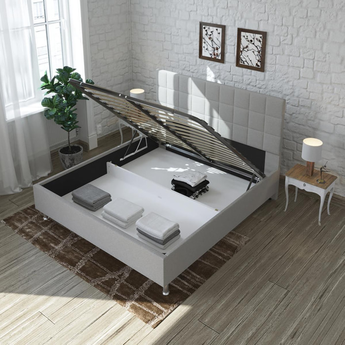 Lit coffre Daniella tissu gris - 2 Places