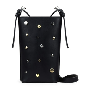 Bolso bandolera negro con apliques metálicos