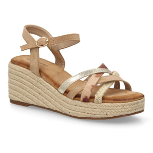 Sandalia de cuña para mujer, diseño de tiras cruzadas