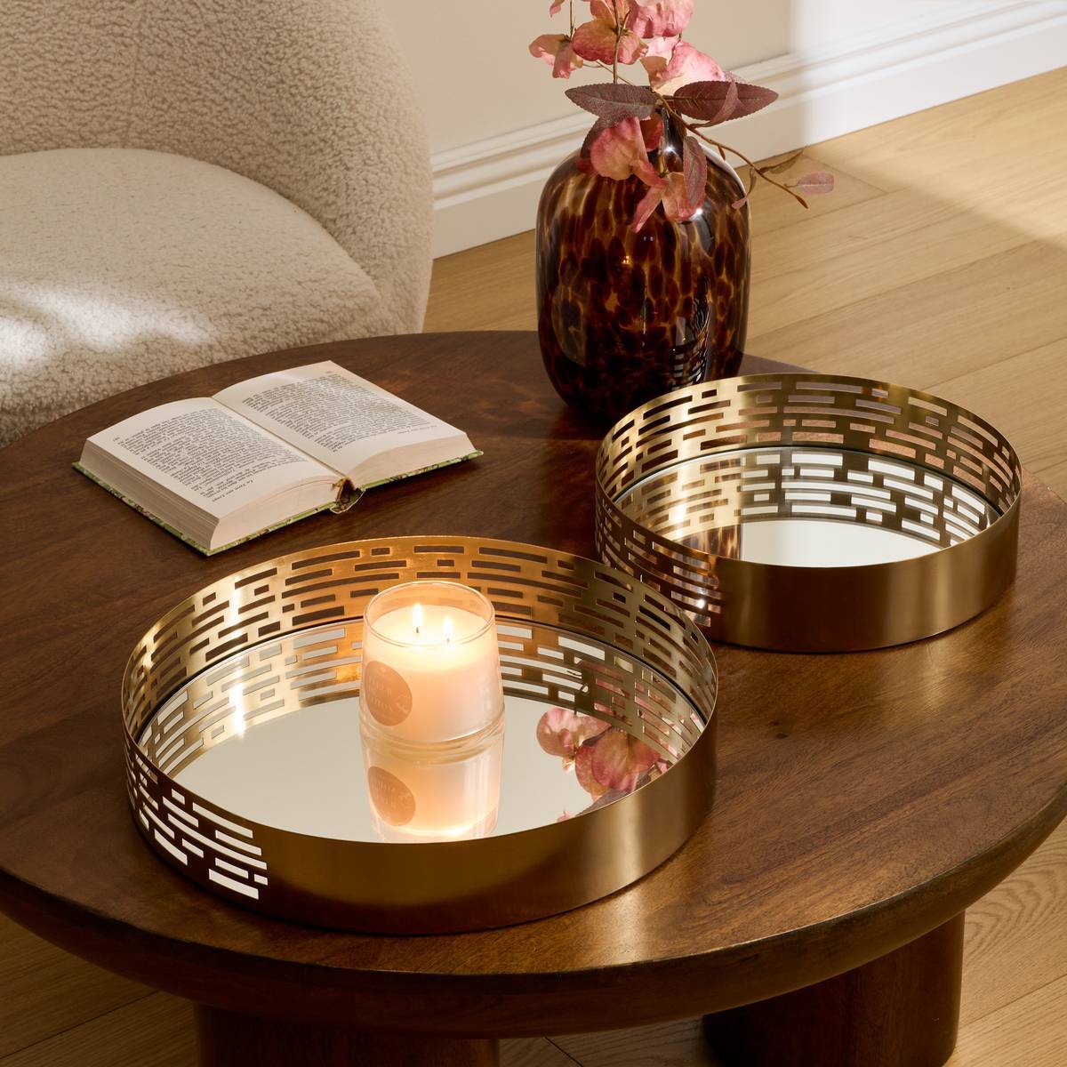 Lot de 2 plateaux Taymy ronds doré