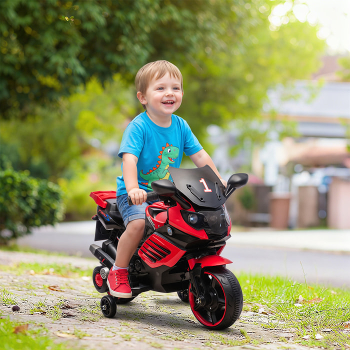 Moto Eléctrica para Niños 6V, Moto Eléctrica Infantil con Ruedas de Apoyo, Música, Faro, para Niños de 18-36 Mesas, Rojo