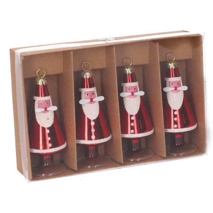 Set di 4 babbi natale in vetro rosso cm18,8x12,6h4,5