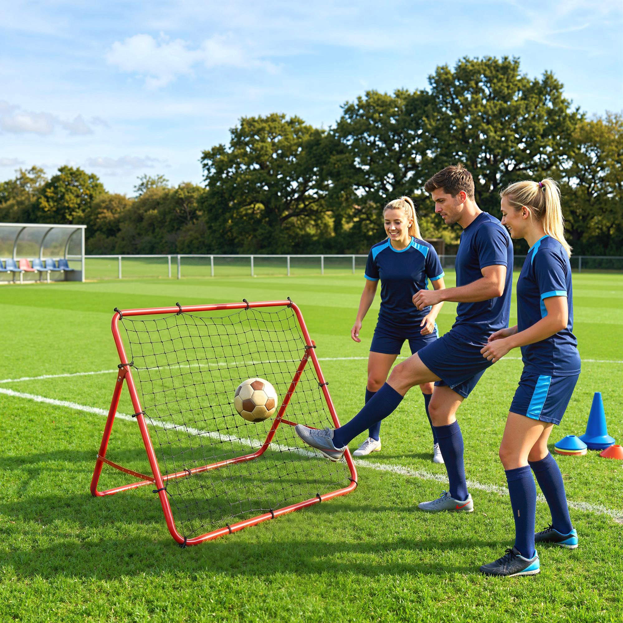 Filet de rebond football pliable réglable 5 angles - acier - 103x72x89cm - rouge