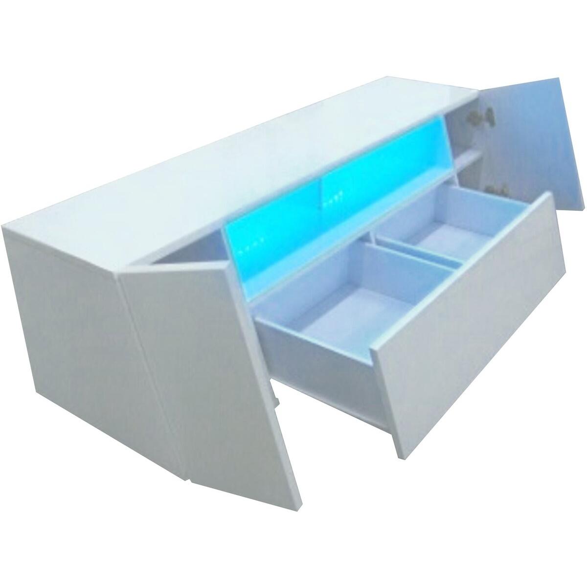 Meuble LED TV''Chlora''- 160 x 52 x 43,5 cm - Blanc laqué