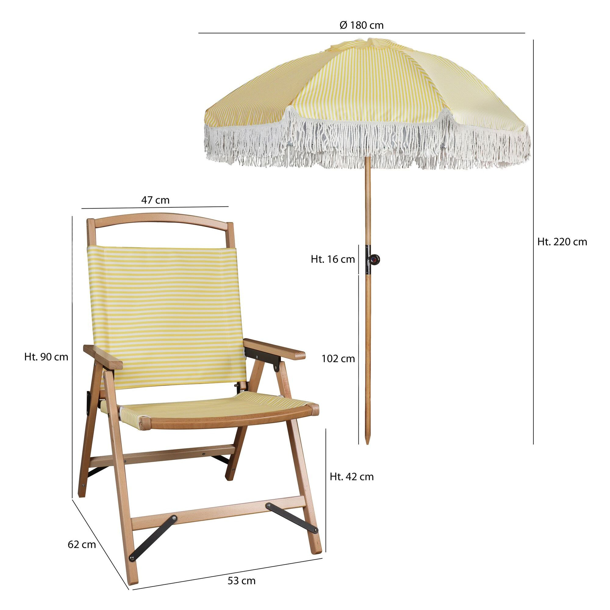 Lot de 2 chaises de plage jaunes et parasol assorti PLAYA