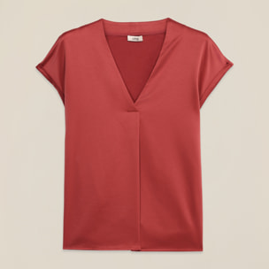 Oltre - Blusa in raso con scollo a V - Rosso
