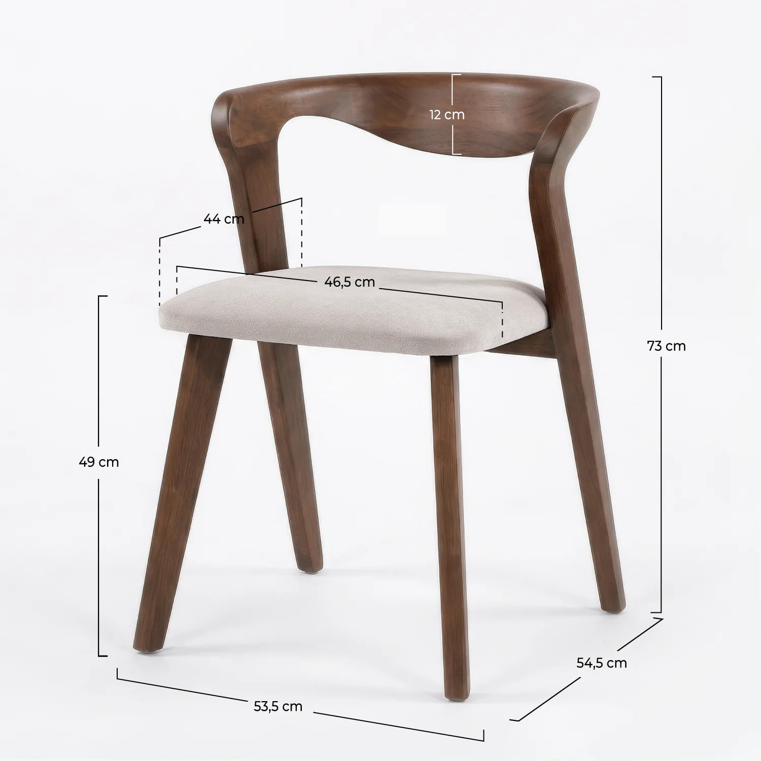 Chaise en bois d'hévéa marron et tissu beige - Vega