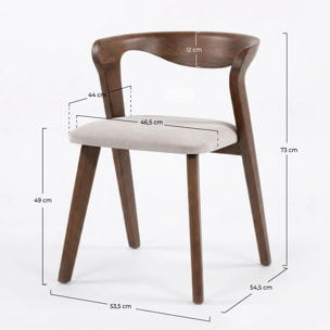 Chaise en bois d'hévéa marron et tissu beige - Vega