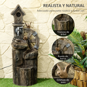 Fuente de Agua 2 en 1 con Casita para Pájaros Fuente de Jardín con Iluminación LED Fuente Decorativa en Cascada de 4 Niveles para Jardín Patio Terraza 34,5x29,5x92 cm Multicolor