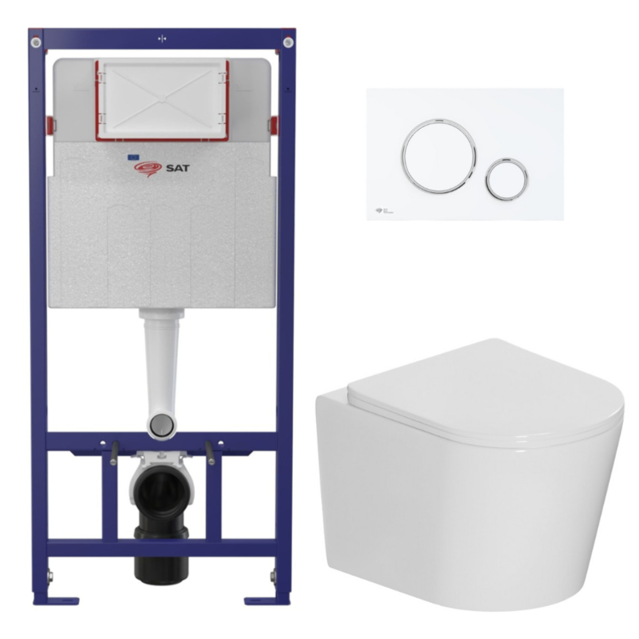 Pack WC bâti-support léger 112 cm ECO 2L Swiss Aqua Technologies + WC suspendu Ceramia + plaque blanc/chrome (STECE14WT04-IN)