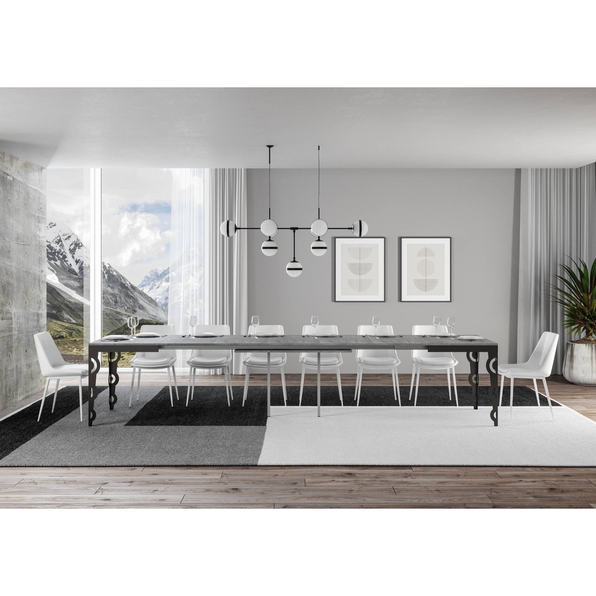 Table extensible 90x180/440 cm Karamay Evolution Gris Béton cadre Anthracite