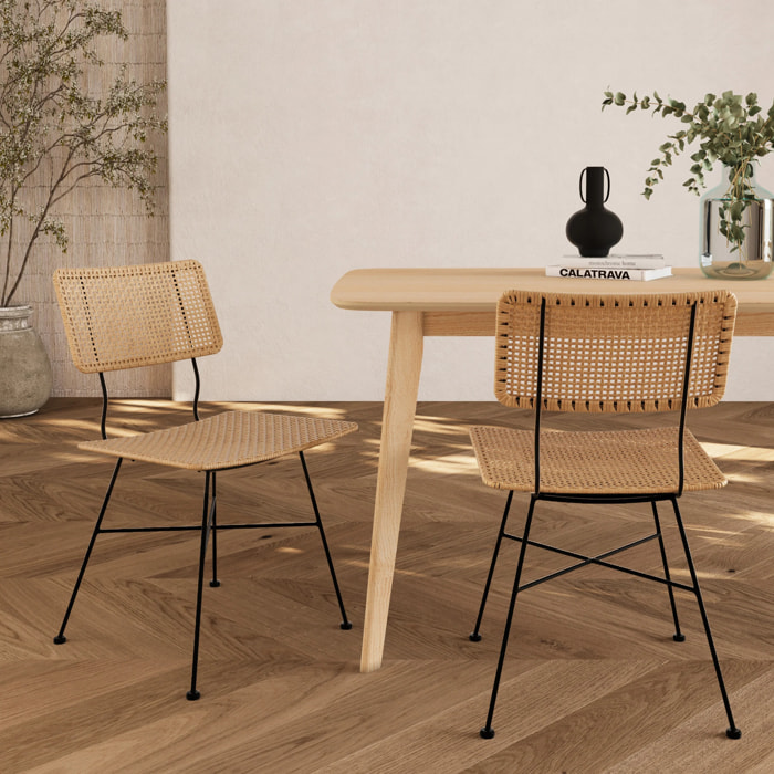 Lot de 2 chaises en rotin et pieds en métal noir - Borga