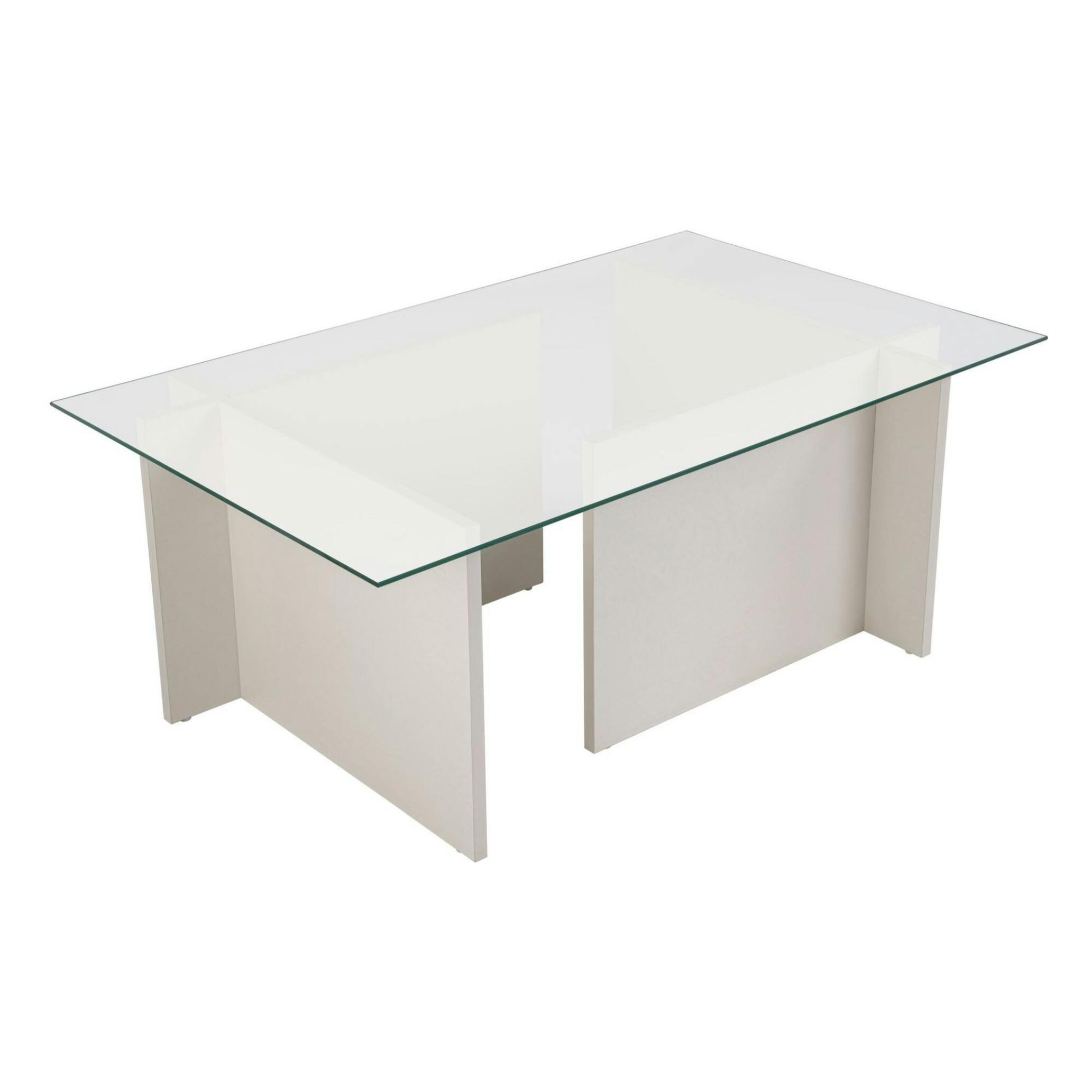 Table basse verre déstructurée – effet bois blanc, H.40 cm SALTA