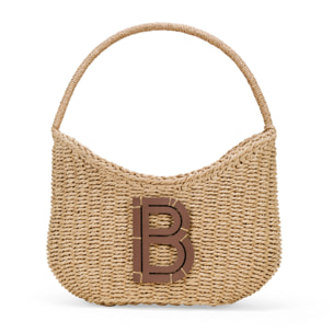 Bolso de hombro tostado en rafia