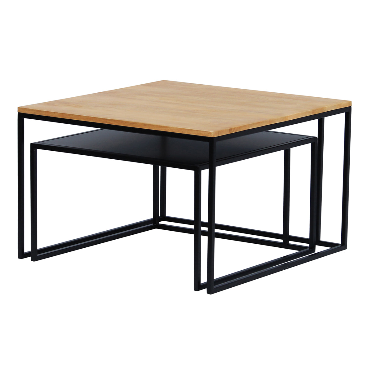 Tables basses gigognes carrées bois manguier massif et métal noir (lot de 2) TAHL