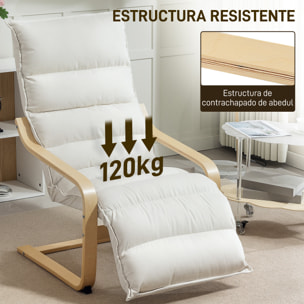 Sillón de Salón con Reposapiés Ajustable, Butaca de Salón Tapizada en Terciopelo, Marco de Madera, Sillón de Relax para Dormitorio, Oficina, Estudio, 67x93x105 cm, Crema