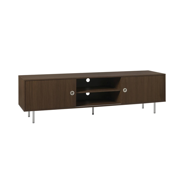 Meuble TV vintage décor bois et acier inoxydable 2 portes 180cm SHELBY
