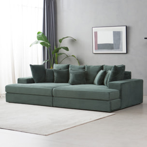 KENDARI Canapé 4 places assise profonde en velours côtelé vert