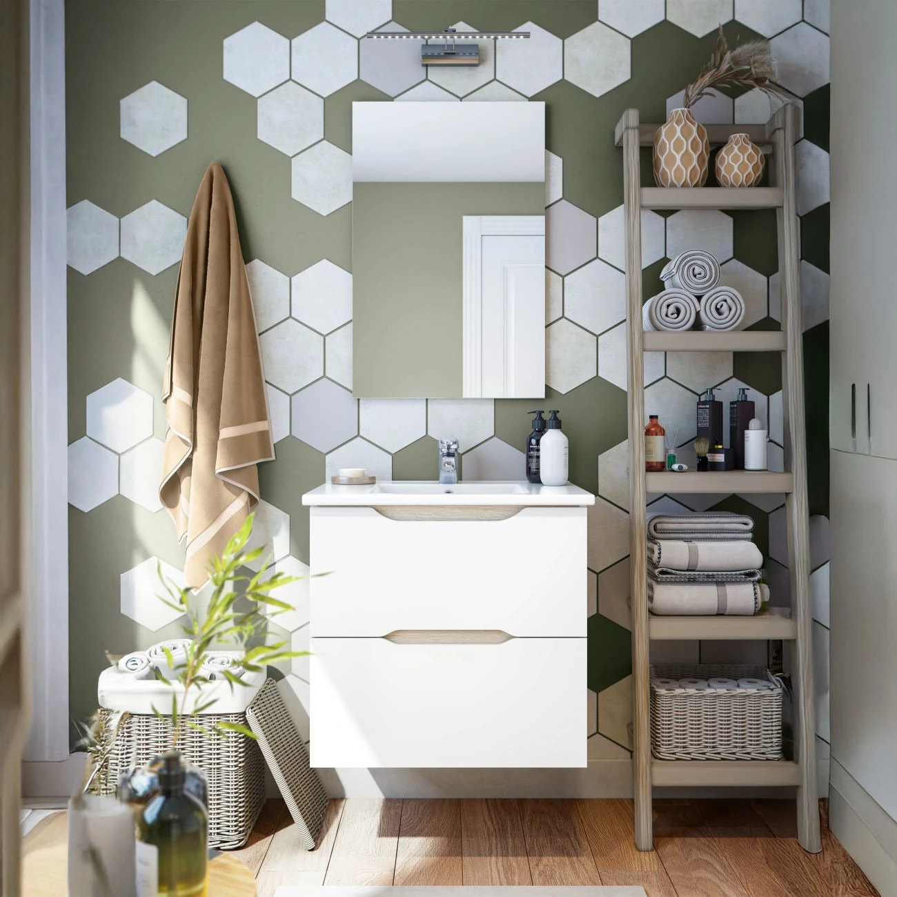 Mueble de baño Nexa con espejo Blanco - Roble