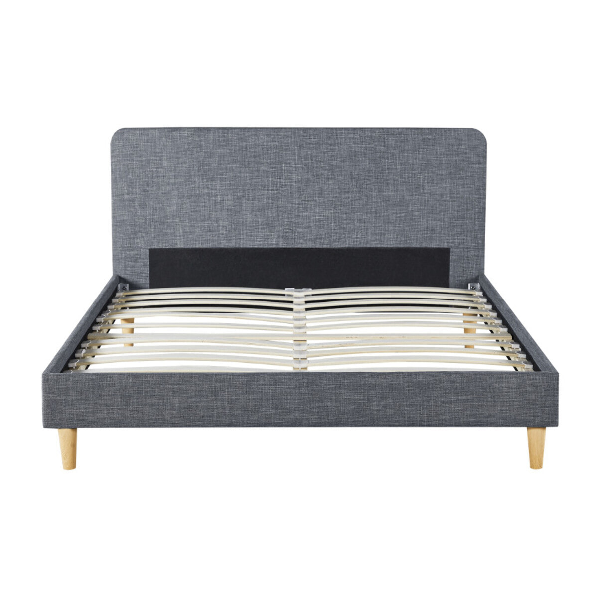 Lit Evy 160x200cm tissu gris pieds bois