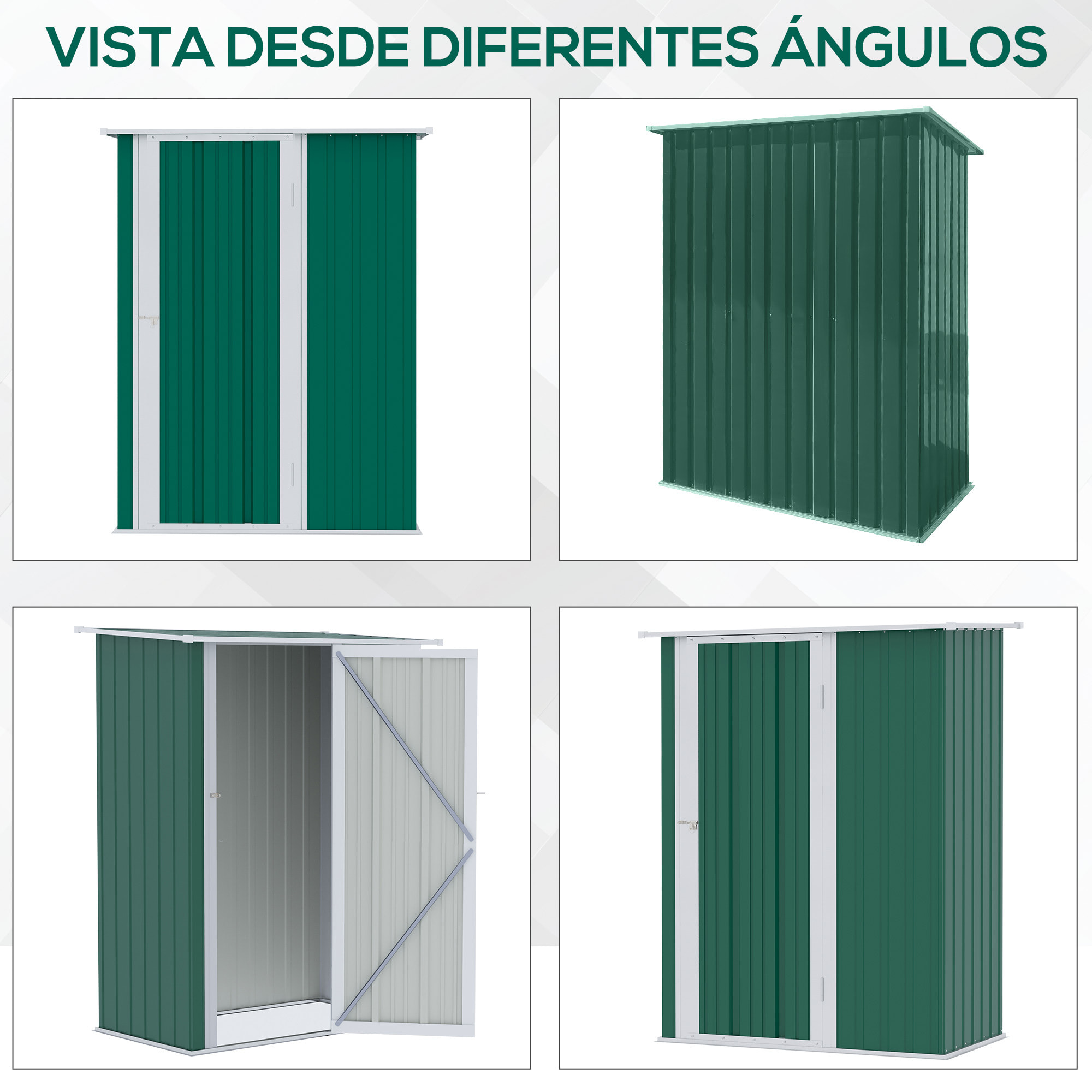 Outsunny Caseta de Jardín 1,07m² 142x84x189cm Acero Galvanizado con Puerta Verde