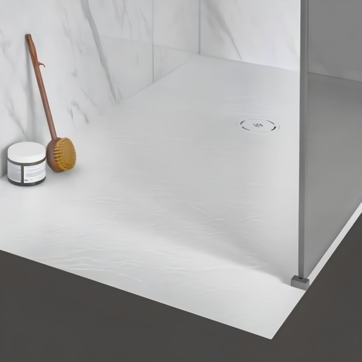 Receveur de douche antidérapant 120 x 90 Singulier neoroc rectangle blanc avec bonde sans capôt horizontale