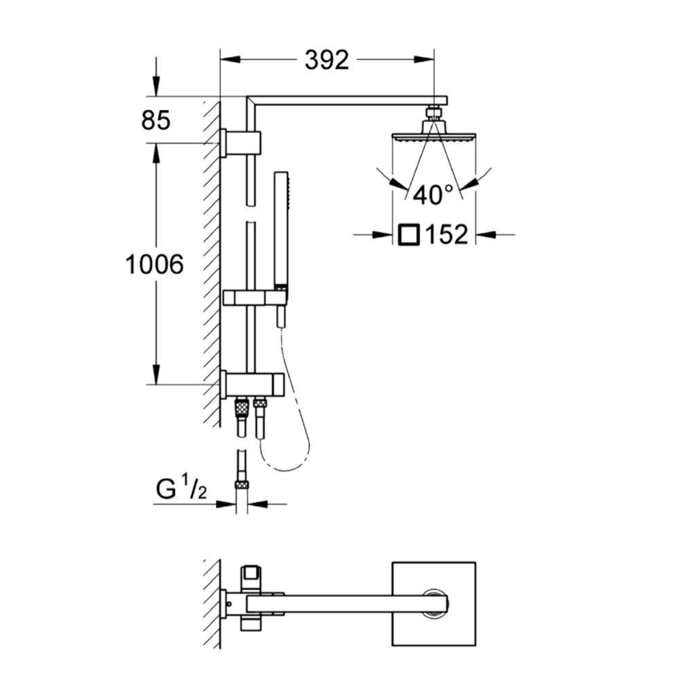 GROHE Système de douche avec inverseur manuel, barre, douche de tête Ø 15 cm, flexible et douchette stick