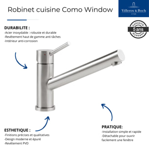 Evier Architectura 60 vidage auto + Robinet de cuisine Como Window Acier Massif