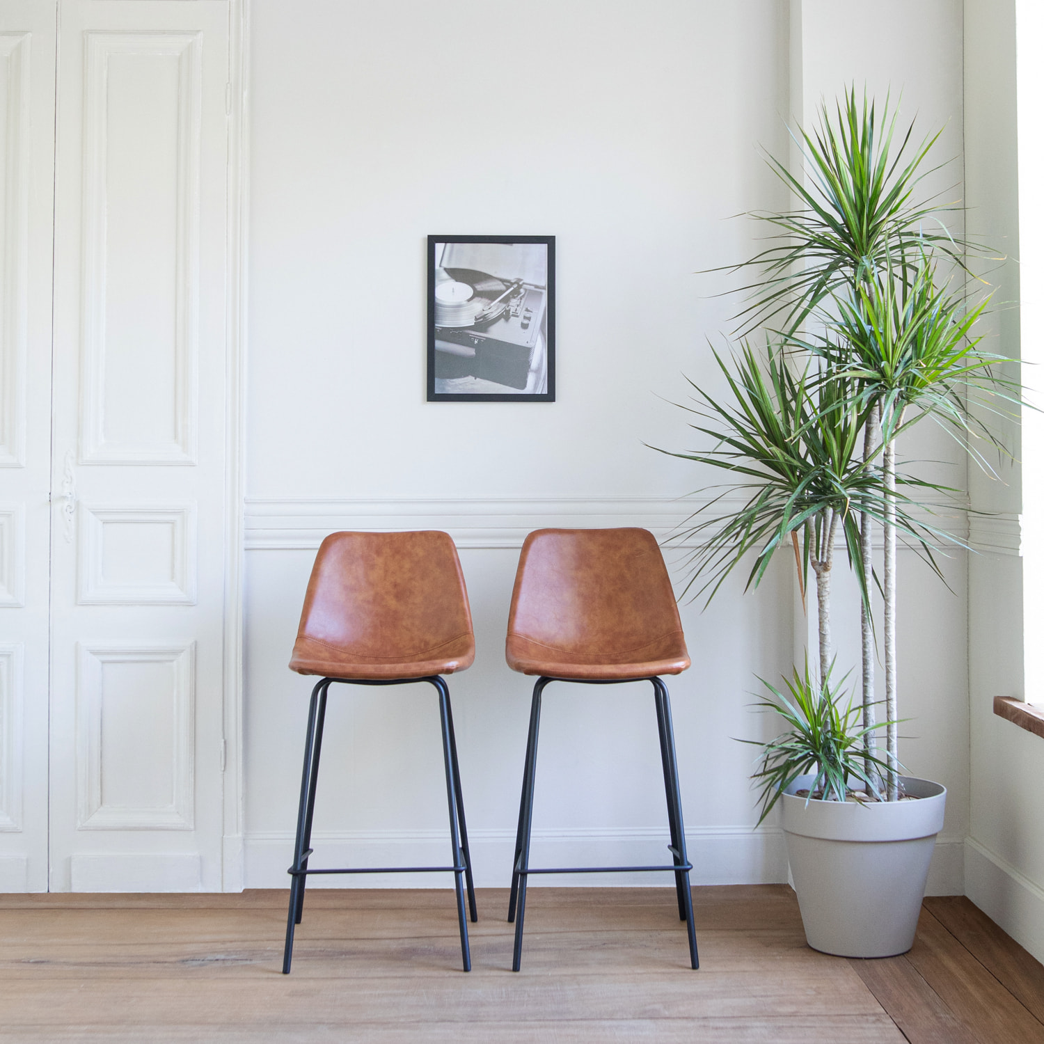 Lot de 2 tabourets de bar vintage LUCIEN cognac - Hauteur d'assise 65cm