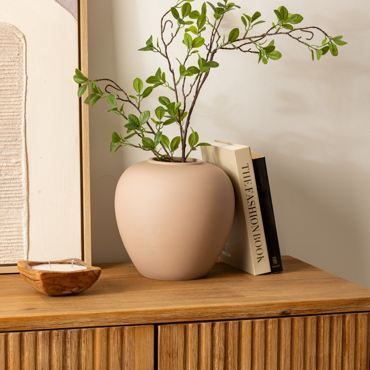 Vase boule Rily céramique taupe H22cm