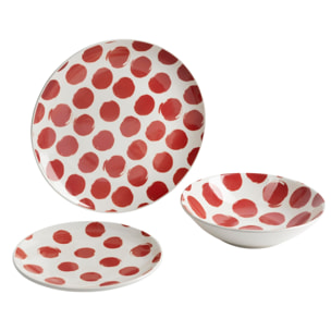 Set de vajilla de 12 piezas de gres con lunares rojos (4 platos llanos 27 cm, 4 platos hondos 21 cm y 4 platos de postre 19 cm) – Dots La Maison