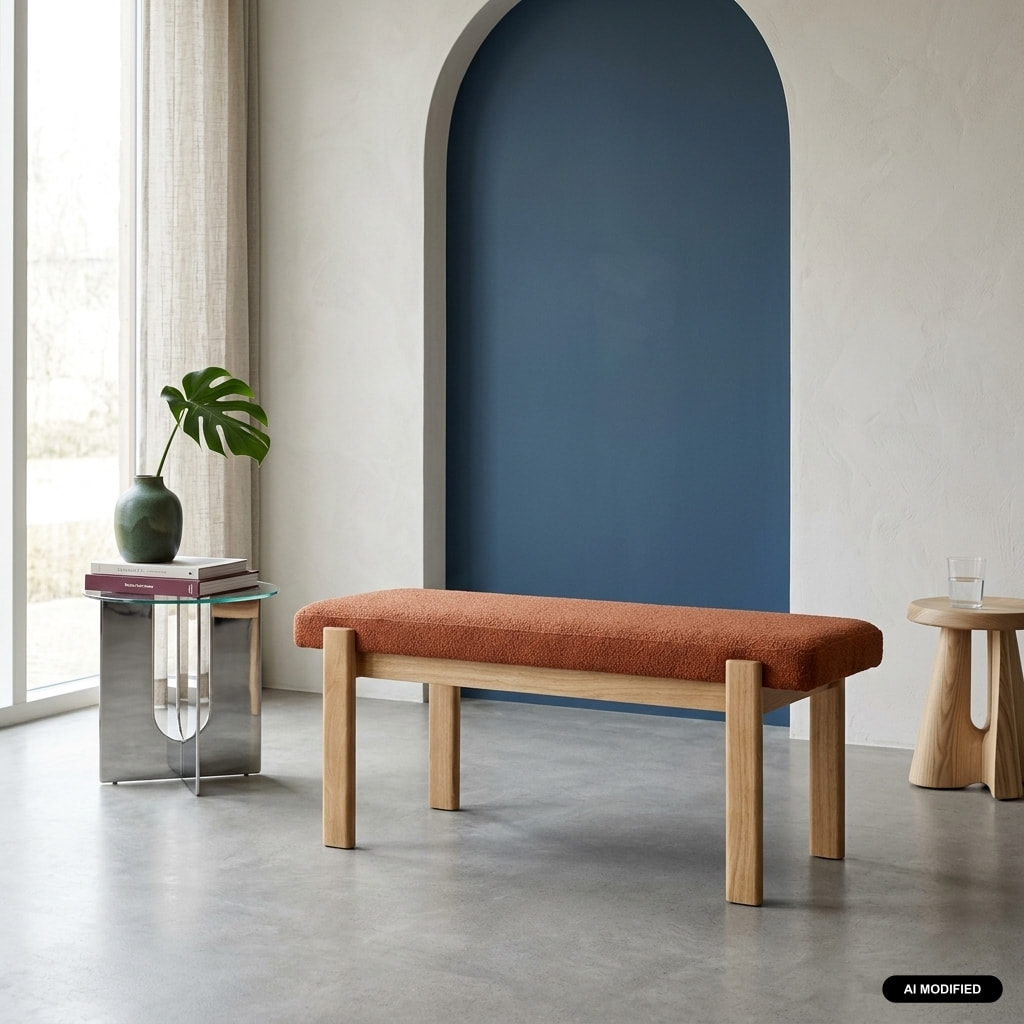 Banc, bout de lit bois d'hévéa teinte naturelle et tissu texturé NOMA