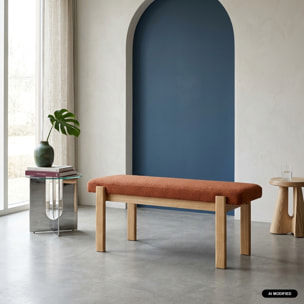 Banc, bout de lit bois d'hévéa teinte naturelle et tissu texturé NOMA