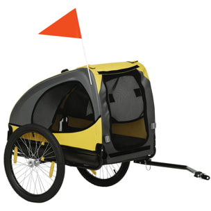 Remorque vélo pour chien 20 Kg pliable barre attelage fixation réflecteurs drapeau jaune