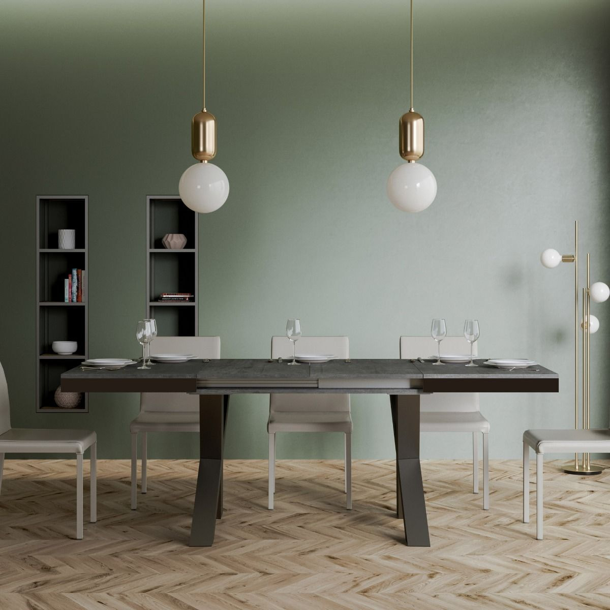 Table extensible 90x120/224 cm Traffic Evolution Gris Béton cadre Anthracite