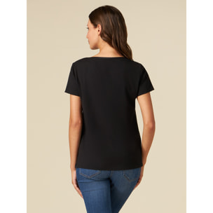 Oltre - Camiseta bimateria de cuello redondo - Negro