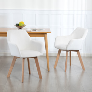 Chaises de visiteur design scandinave - lot de 2 chaises - pieds bois hévéa - assise dossier accoudoirs velours crème