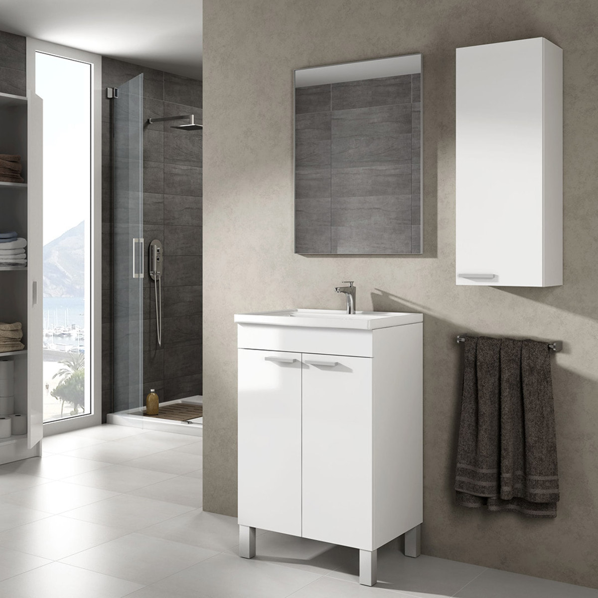 Mueble Baño 2p Con Lavabo + Espejo Koncept