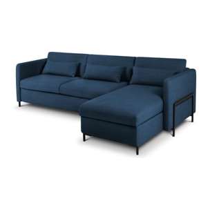 Canapé d'angle droit convertible avec coffre de rangement "Yanis" 4 places en tissu structurel bleu