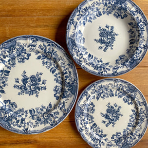 Service de table 36 pièces en porcelaine blanche et bleue FAUSTINE