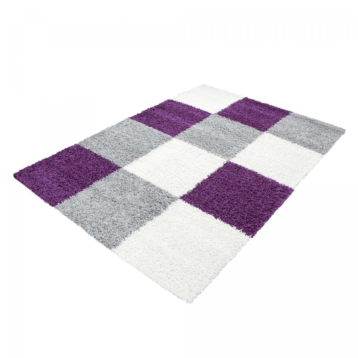 Tapis poils longs shaggy tissé motif damier JOJU