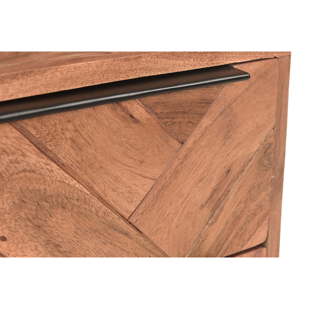 Table de chevet avec rangements 2 tiroirs à motifs chevrons en bois massif et métal noir STICK