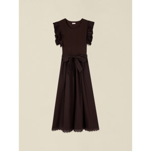 Oltre - Vestito flare bimaterico - Marrone
