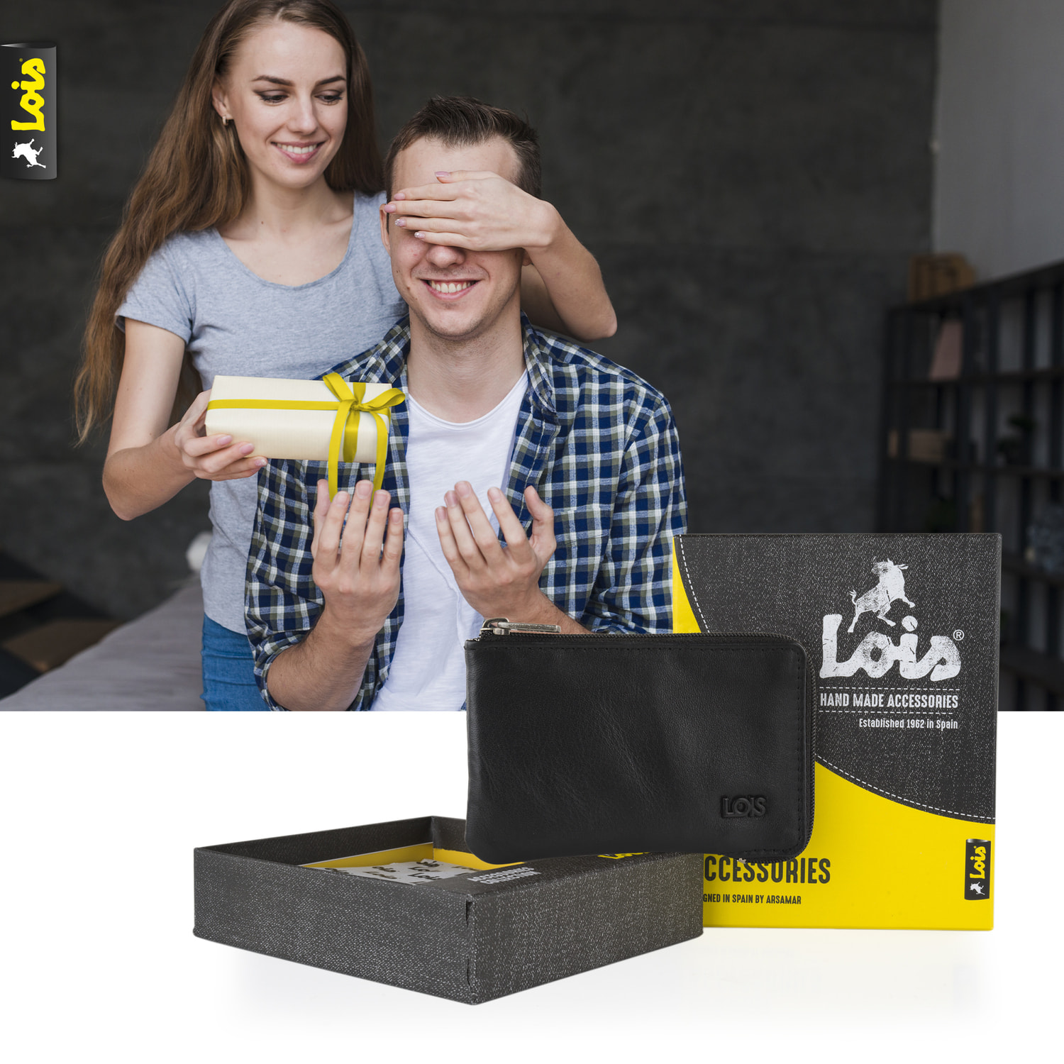 Monedero Piel Hombre Lois Lubbock Negro