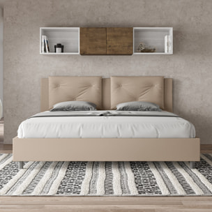 Lit king size sans sommier rembourré 200x200 similicuir taupe Appia